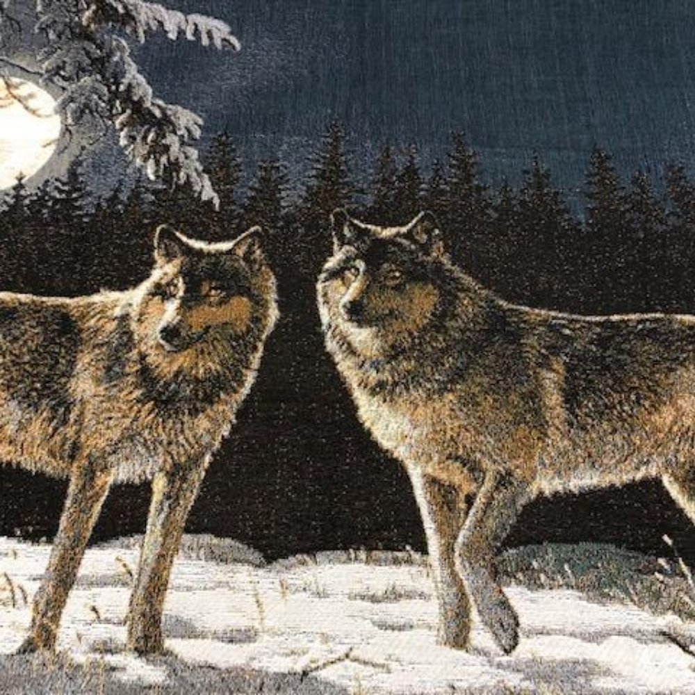 🔵 Vintage & New - Moon Rise Wolves Woven Tapestry Throw - Rare - Christmas Gift - Picture 3 of 14